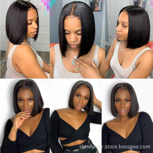 China Wig Vendors 100% Customize 8-14 Inch Straight Bob Wig Lace Front Human Hair Peruvian Virgin Remy Straight Hair Bob Wig